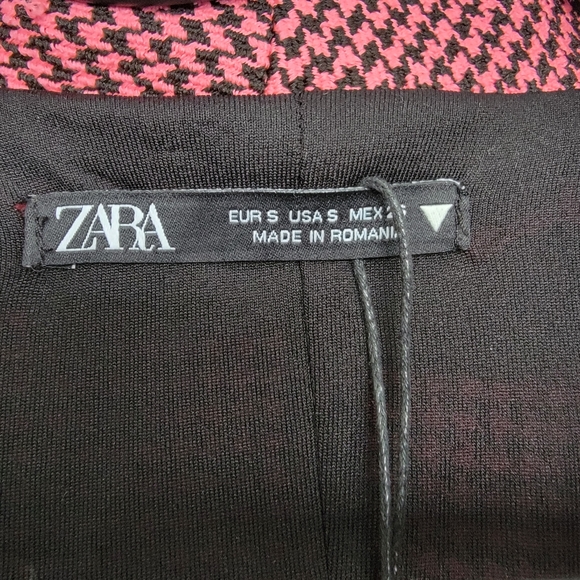 Zara Houndstooth Blazer Dress Size Small Pink Black - Picture 4 of 10